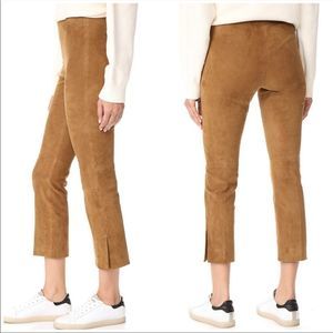 Vince Lambs Leather Suede Cropped Split Hem Skinny Pants In Doe Tan Size XS